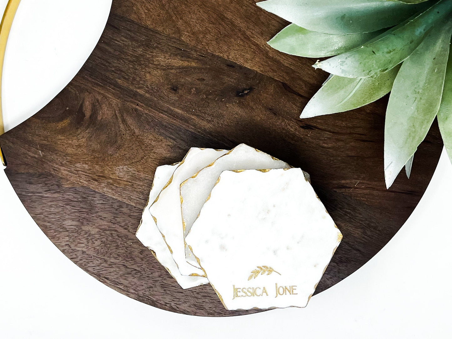 Personalized Marble Coasters - Gold Edge