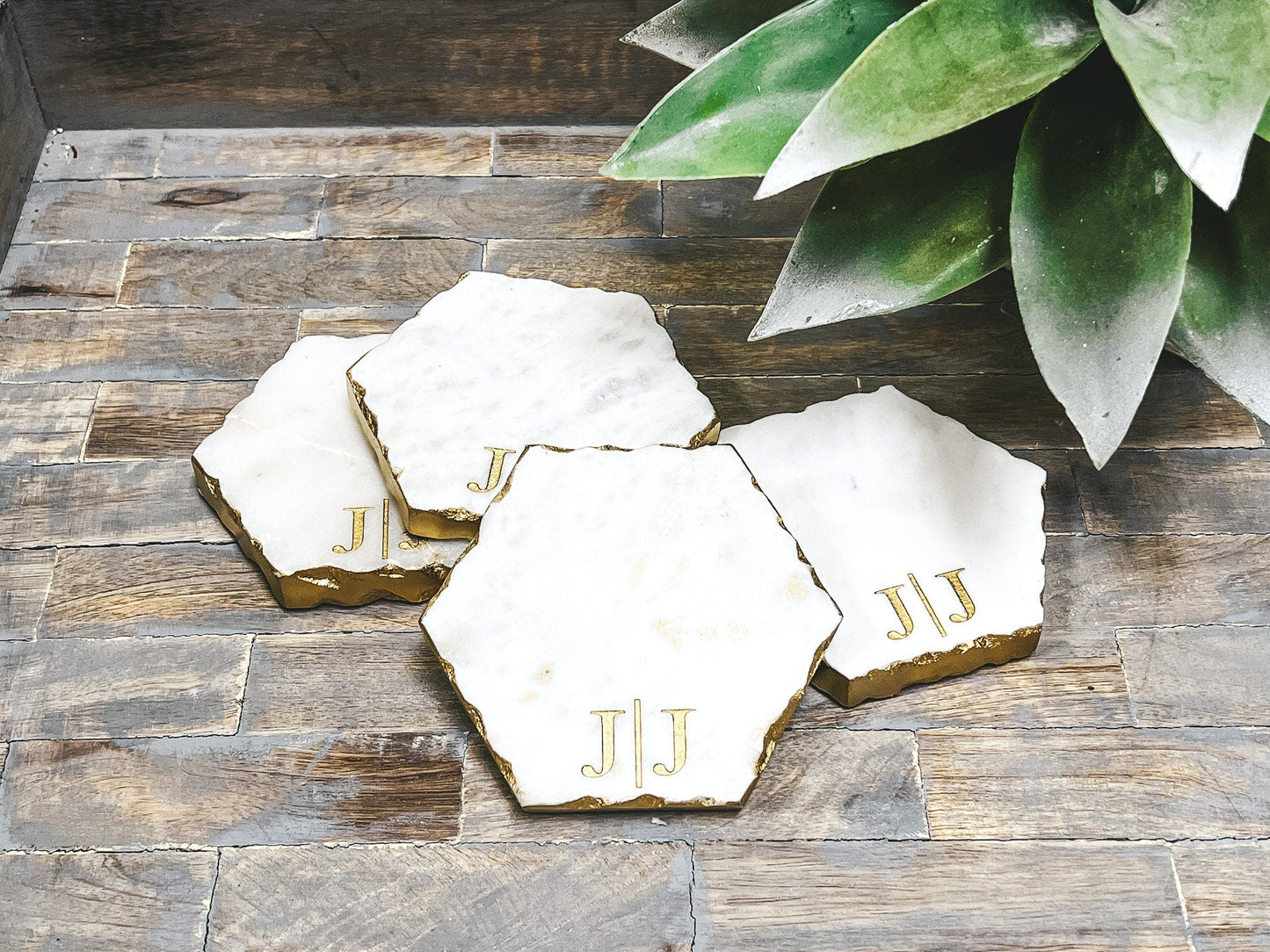 Personalized Marble Coasters - Gold Edge