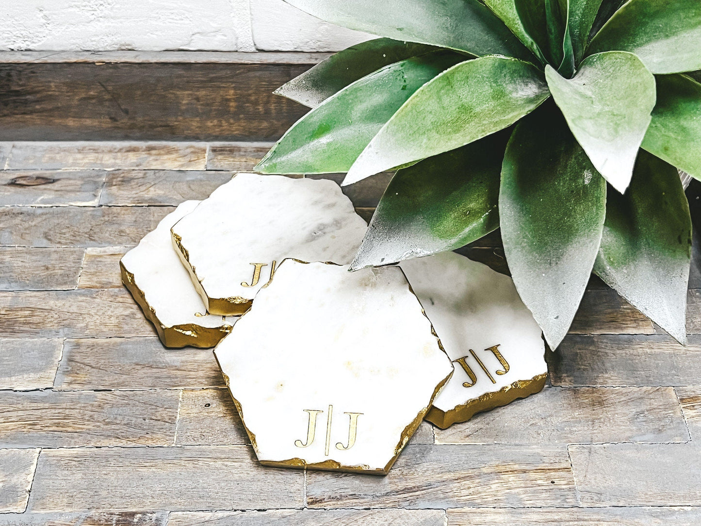 Personalized Marble Coasters - Gold Edge