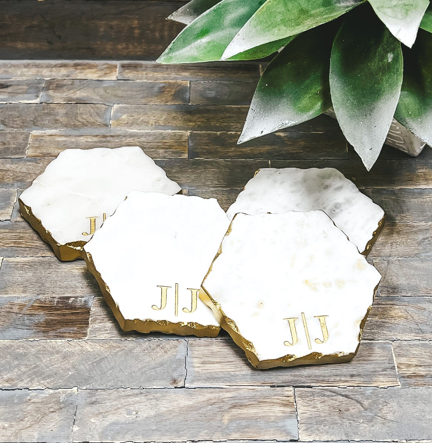 Personalized Marble Coasters - Gold Edge