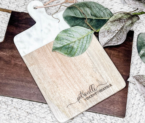 Personalized Marble & Wood Charcuterie Board - Marble Handle