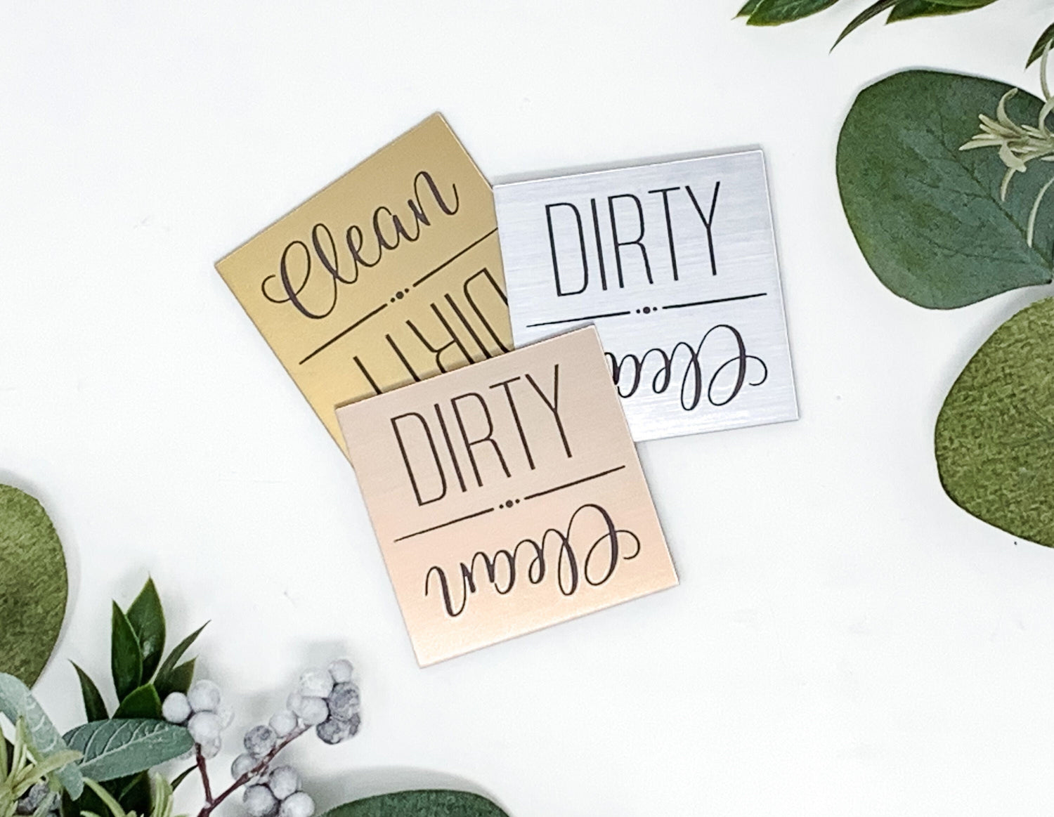 Engraved Dishwasher Magnet for Clean and Dirty Dishes  Square Shape