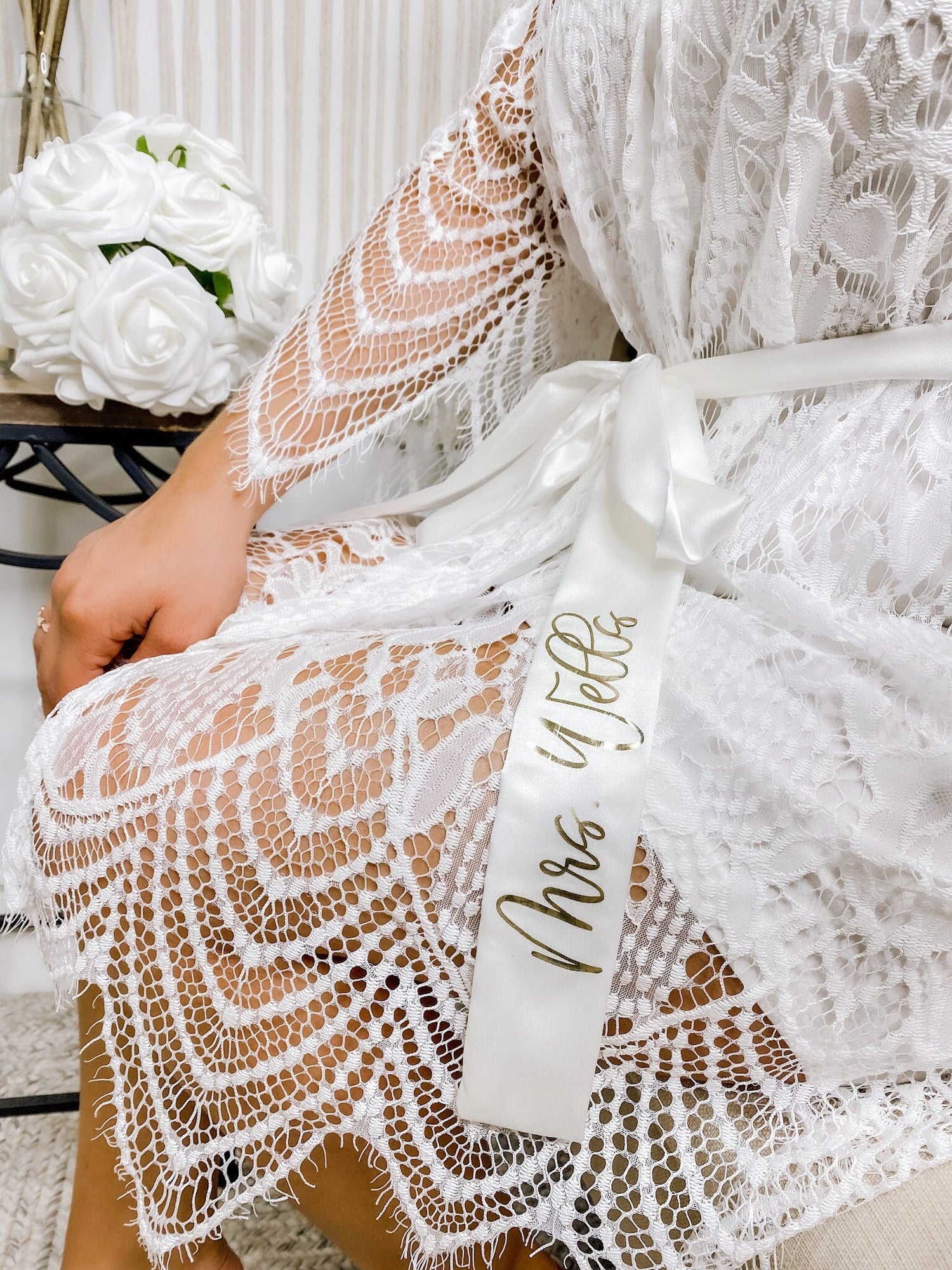 Personalized Lace Bridal Robe  XXL Boho