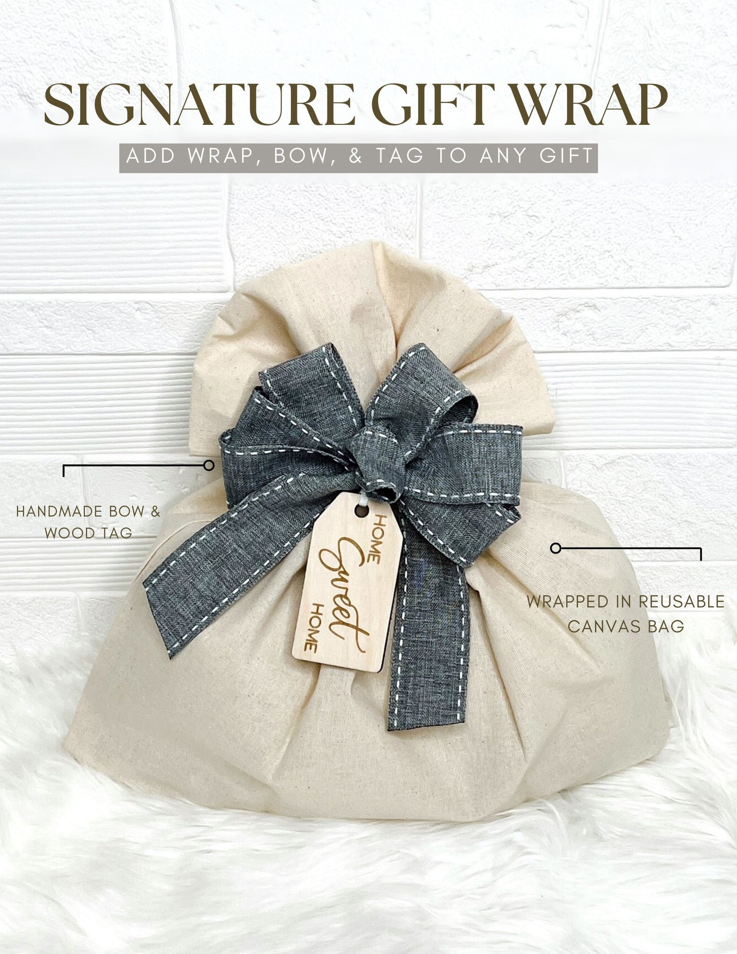 Elevate Your Gift with Custom Gift Wrap Festive Bow and Artisan Wood Tag
