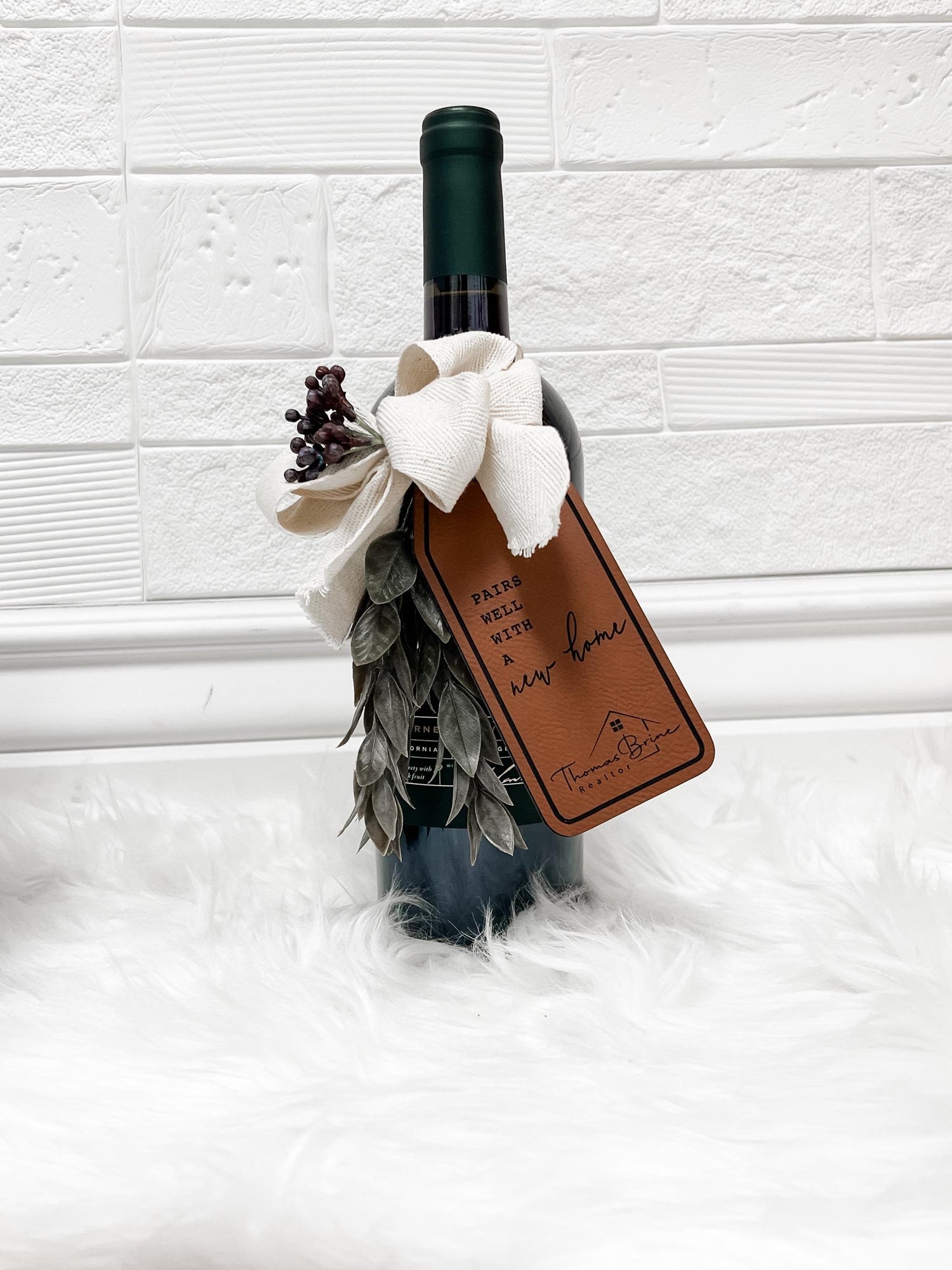 Engraved Leather Wine Tag for New Homeowners  Ideal Housewarming Gift