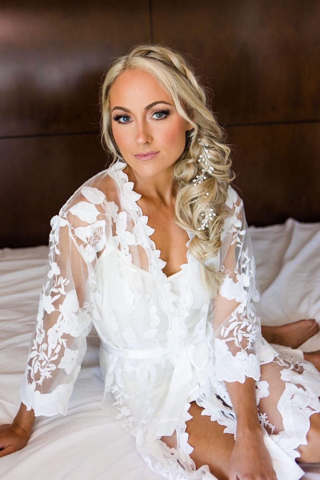 Bride getting ready outfit bridal robe bridesmaid pajamas wedding ceremony getting ready bridesmaid robes bridal lingerie gifts