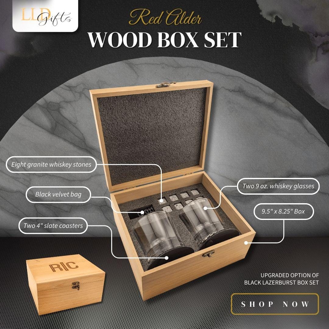 Personalized Whiskey Gift Set for Father Day Present Bundle with Glass Bourbon Package for Men Retirement Present Custom Box Stone Gift