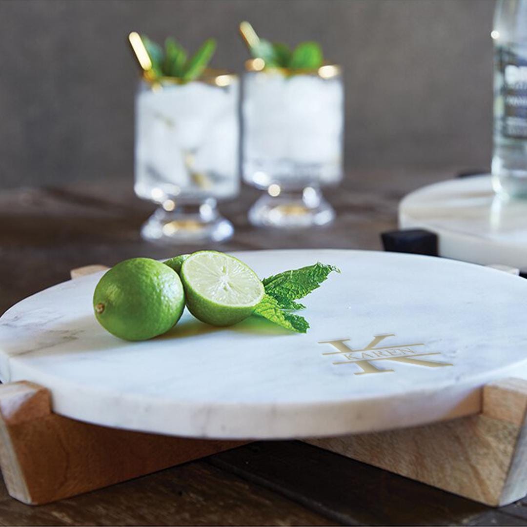 Marble & Charcoal Wood Stand, Marble Cheese Board with stand, Custom serving tray, Charcuterie Board with stand, Cake Stand (Charcoal)