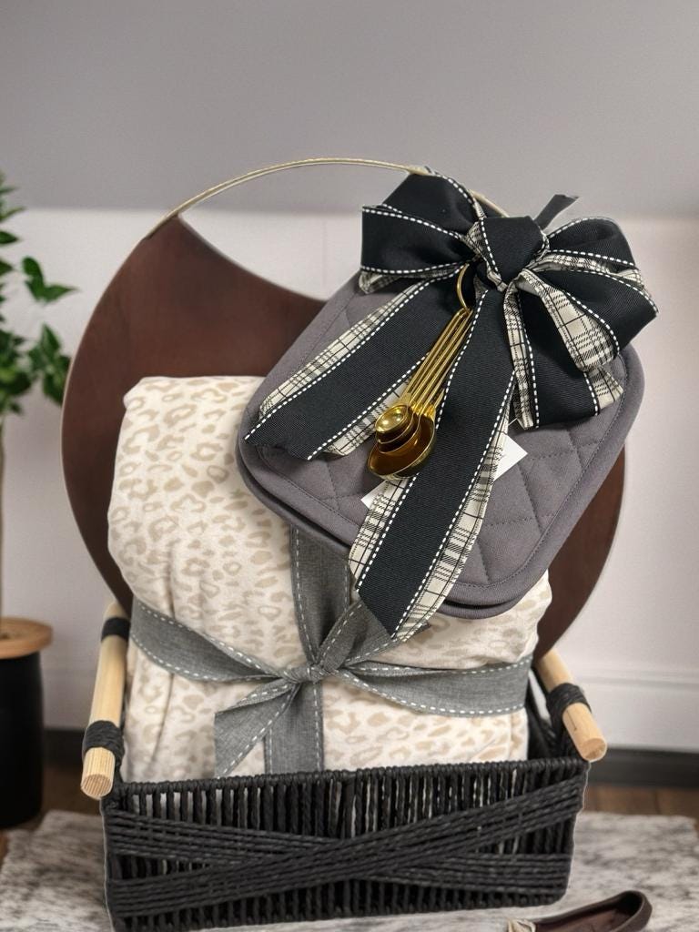 Charcuterie Gift Basket cozy blanket housewarming set mango wood board kitchen gift new home decor client present gold