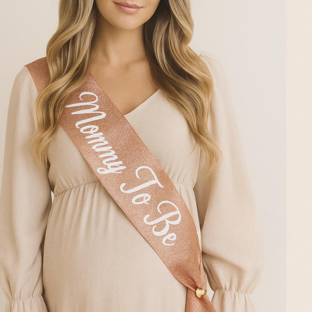Personalized Mommy to Be Sash Rose Gold Glitter Baby Shower Sash Custom Maternity Sash for Mom to Be Gender Reveal Party Gift
