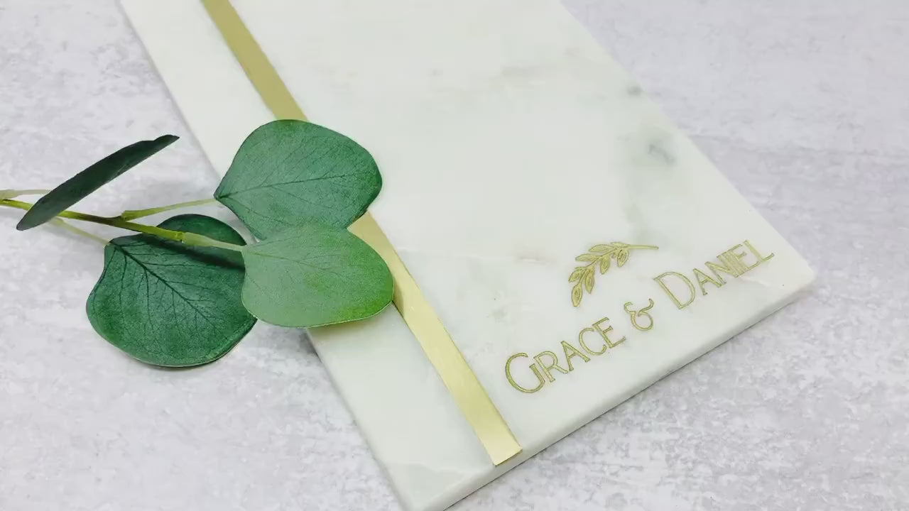 Personalized Marble Cheese Board  GOLD STRIPE